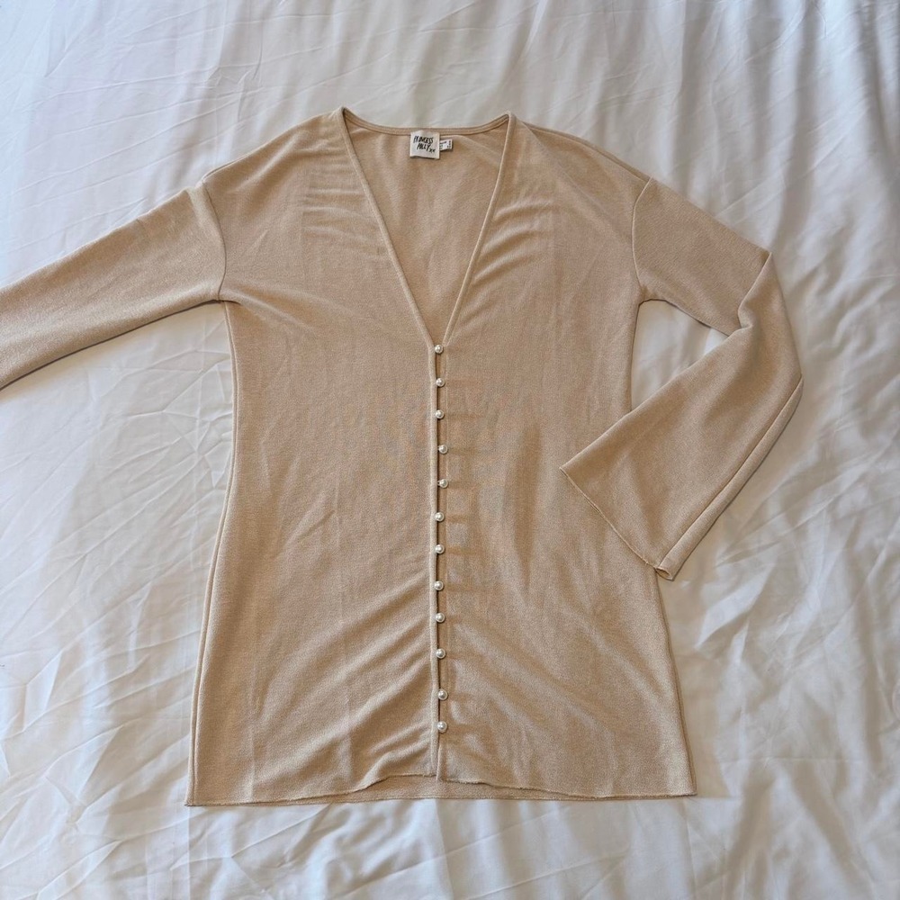 Princess Polly Macy Beige Pearl Button Long Cardigan Size 2